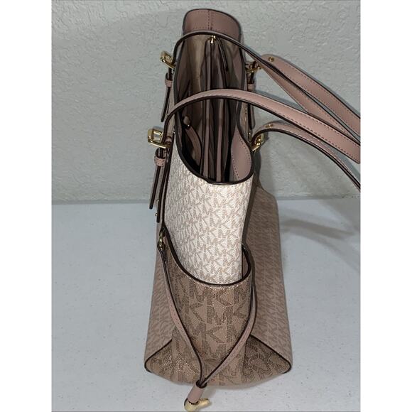 Michael Kors Voyager Tote Signature MK Logo Large Shoulder Bag Purse Rose Gold - Picture 8 of 14